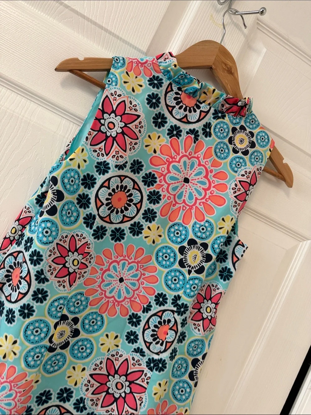 Carter's Aqua Floral Sleeveless Shift Dress with Coral and Navy Accents - Picture 6 of 17